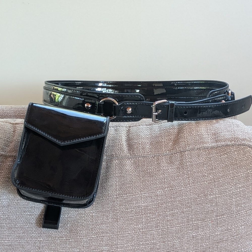 Black Patent Leather Belt Bag